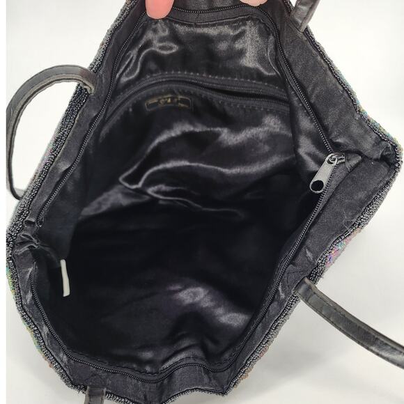 Black and Iridescent Beaded Floral Shoulder Bag - Picture 5 of 10